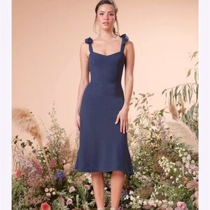 Dress the Population HANA DARK BLUE MIDI TRUMPET DRESS SIZE L NEW WITH TAGS